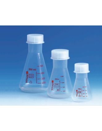 Matraz Erlenmeyer PC, tapón GL52 con vientos