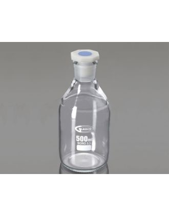 Foto frasco vidrio boca estrecha con tapón, transparente